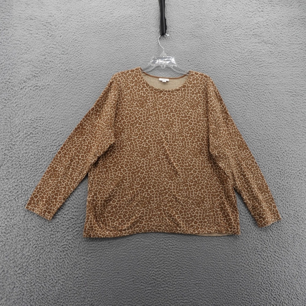 J Jill Animal Print Sweater Large Brown Long Sleeve Pullover Women Casual Cozy